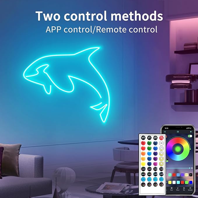 50ft LED Neon Lights with Remote and APP Control, IP65 Waterproof Flexible Neon Strip Lights 24V RGB LED Rope Lights for Bedroom,Living Room,DIY Decoration（with Snap &Screws） | Flexible Neon Strip Lights 24V RGB LED Rope Lights for Bedroom,Living Room,...