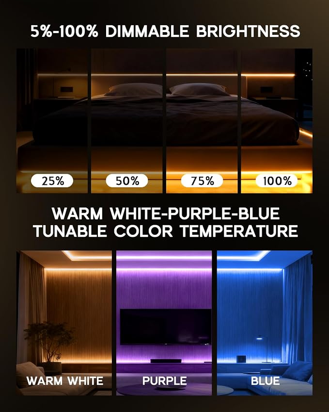 LED Strip Lights 16.4ft 110-120V,Dimmable Silicone Neon Rope Lights,Flexible Outdoor Waterproof Neon Strip Lights for Kitchen,Mirror,Cabinet,DIY Lighting