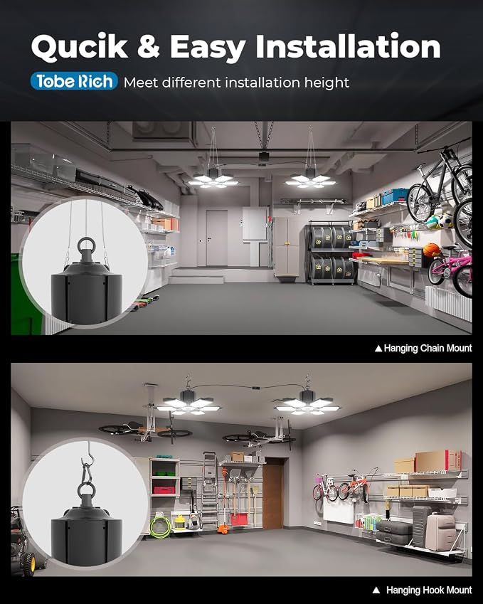 toberich Plug in Garage Light, 20000LM LED Shop Lights 6500K Bay Lighting | 200W Super Bright, Linkable, 9.84 FT Power Cord, Work Light for Garage Workshop Utility Room