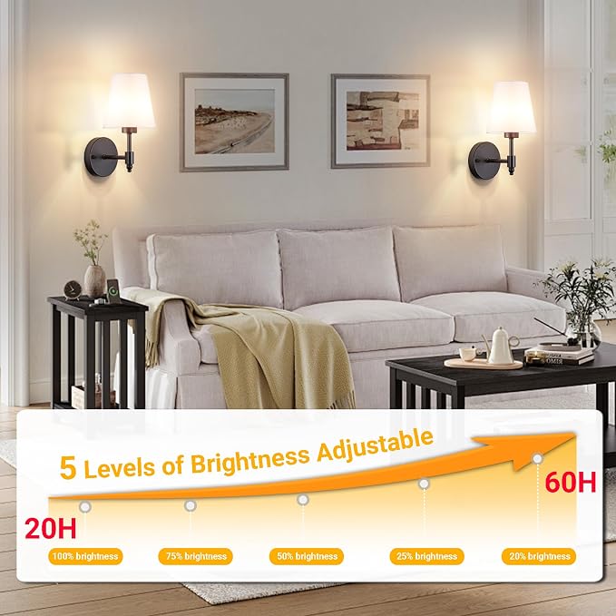 Vimhou Peel and Stick Wall Sconces, Stick On Wall Sconce Set of 2, Battery Operated Wireless Wall Light, No Drill Adhesive Wall Lamp, Corn Bulb with 10000mAh Rechargeable Battery, Bedroom Wall Decor