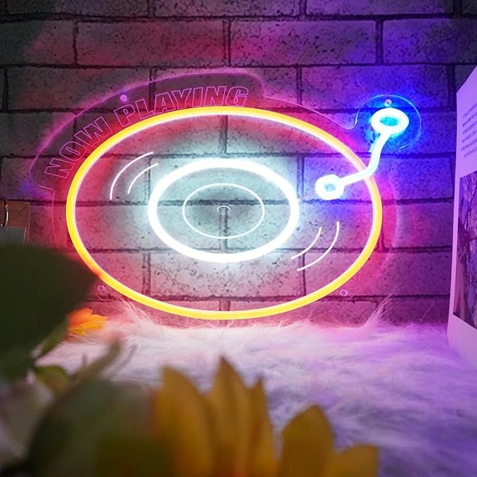 Now Playing Vinyl Record Player Neon Sign Retro Red Warm Music Record Neon Light Neon Signs for Studio Decor Live Art Neon Light Sign for Bedroom Beer Bar Decoration
