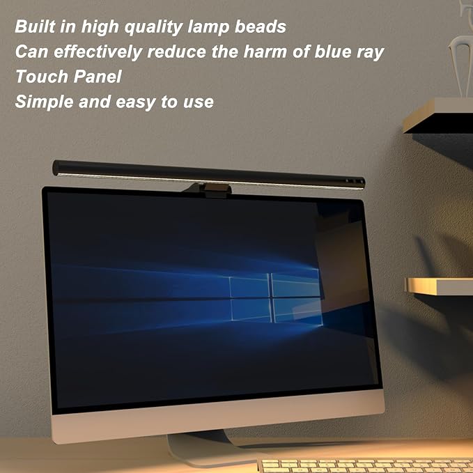 Monitor Light Bar Eye Caring USB Powered Computer Screen Light with 5 Color Temperatures & 3 Dimming Levels, Adjustable Clip for Flat and Curved Monitors up to 2 Inches (300SA)