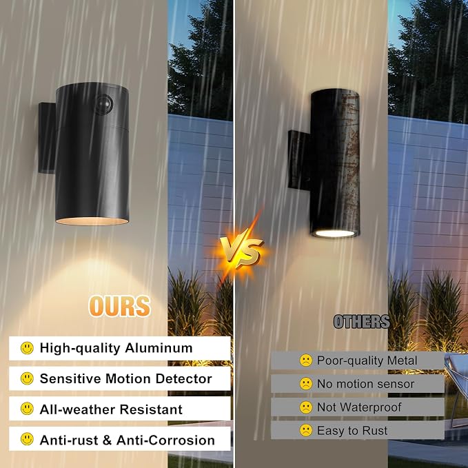 QQCherry LED Modern Outdoor Wall Light, Motion Sensor Outdoor Lights, Aluminum Outdoor Porch Sconce for House, Patio, Garage, Doorway & Entryway - Stylish Waterproof Exterior Lighting for Outside