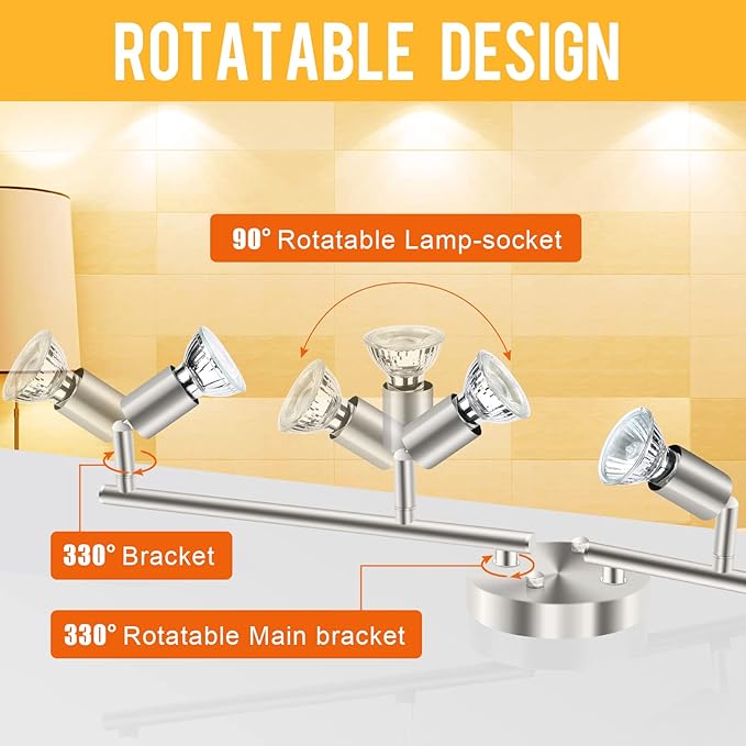 HURYEE Track Lighting Kit, 4 Head Foldable Ceiling Spot Light with GU10 Socket for Kitchen Hallyway Bedroom Fixture Directional Accent Lamp