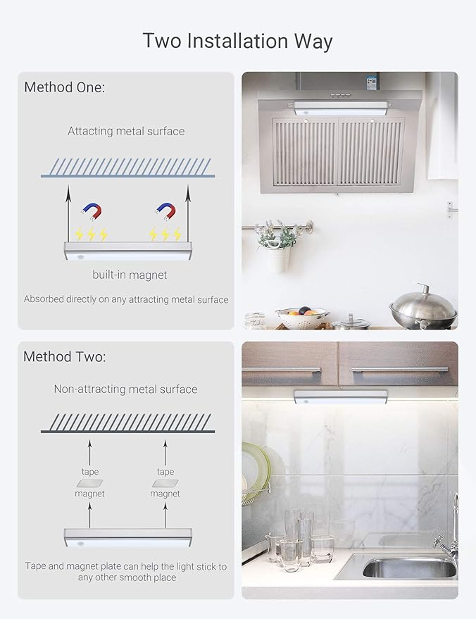 Joyzy Wireless Under Cabinet Lights - Closet & Pantry Motion Sensor Light, Rechargeable Battery Operated, USB Cordless Under Counter Light