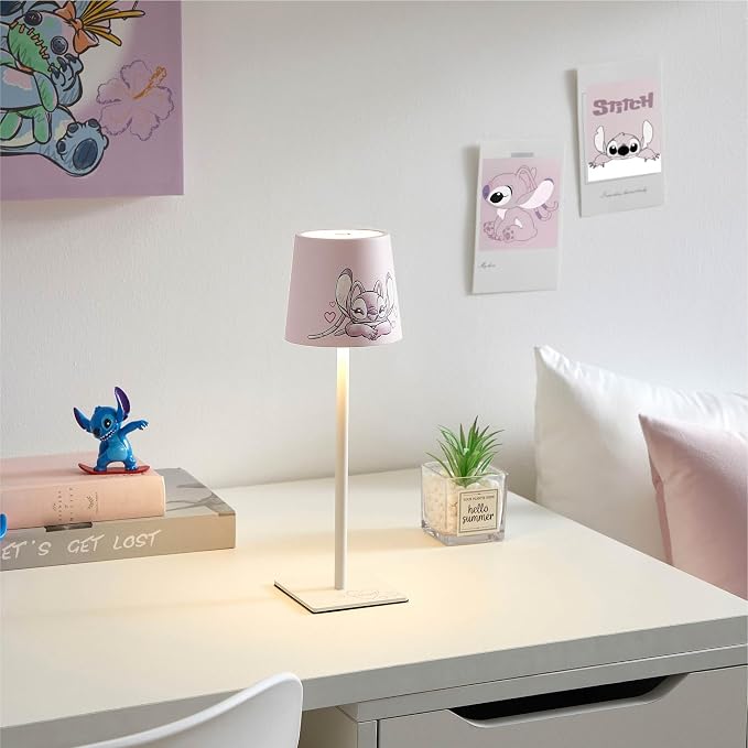 Disney Lilo and Stitch Angel Kids Touch Night Light Lamp, Rechargeable Battery Operated Bedroom Table Lamp with Touch On/Off, Portable LED Desk Light with Charging Cord for Nursery & Children’s Room