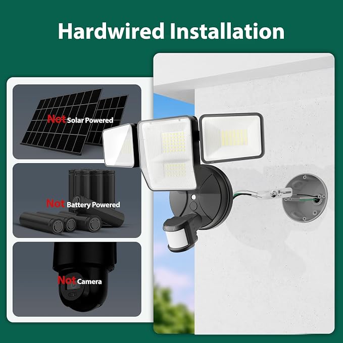 70W 7000LM Security Lights Outdoor, 4-Head LED Motion Sensor Light, Hardwired Dusk to Dawn Flood Light, 6500K Daylight, IP65 Waterproof, 3 Modes for Yard Garage Porch (1)
