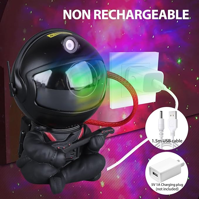 YXQUA Astronaut Galaxy Star Projector for Kids, Black Guitar | 8 Modes, Remote, 270 Degree Rotation, Night Light, Nebula Projection, Bedroom, Home Theater, Party, Birthday Gift
