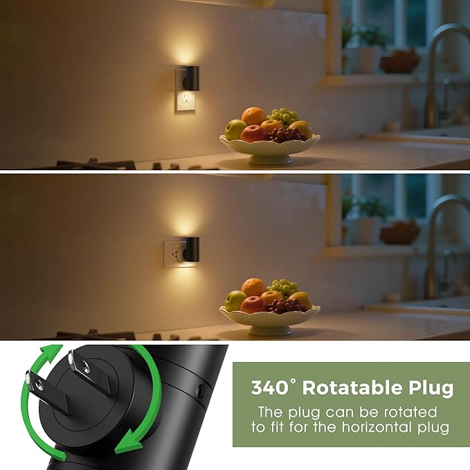 L LOHAS LED Night Light, Night Lights Plug into Wall, Dimmable Nightlights | 50/100LM, Soft White 3000K, Light Sensor, Rotating Nightlight Plug in, Adults Hallway Bedroom Bathroom,[Black Shade,6Pack]