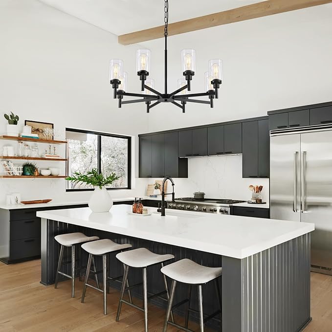 28.34'' Large Chandelier Dining Room Light Fixtures, 8-Light Modern Black Chandeliers Over Table, Living Room Lights Farmhouse Chandelier for Entryway Foyer Bedroom