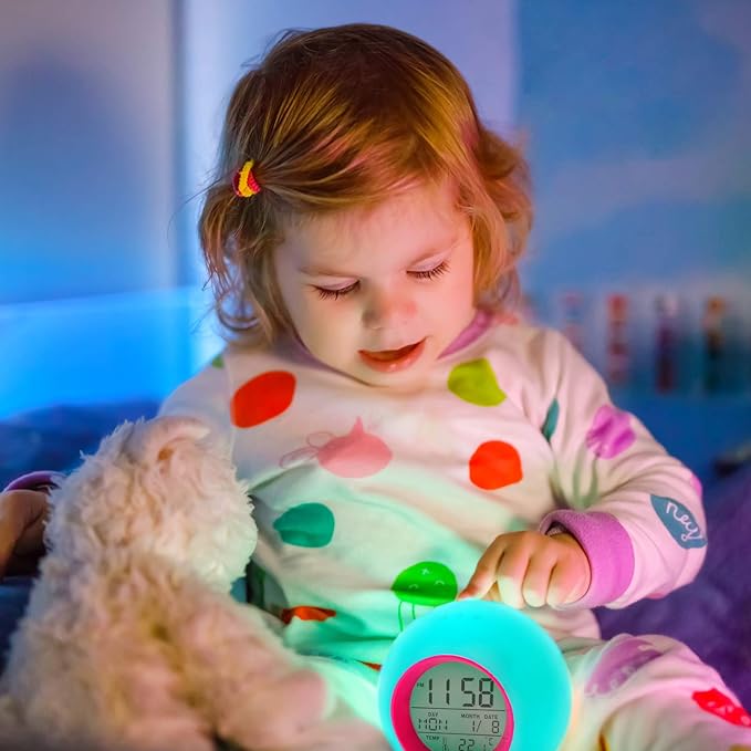 Tarklanda Kids Alarm Clock,Moon Stars Projector Alarm Clock,7 Color Changing Night Light,Snooze Touch Control Temperature for Kids’ Bedroom, Digital Clock for Girls Boys Children