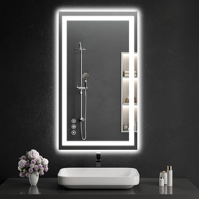 LED Bathroom Mirrors 24"x40" Bathroom Mirror with Lights for Wall, Backlit + Front Lit, 3 Colors, Anti-Fog, Dimmable Brightness for Vanity,Bathroom, Entryway, Living Room