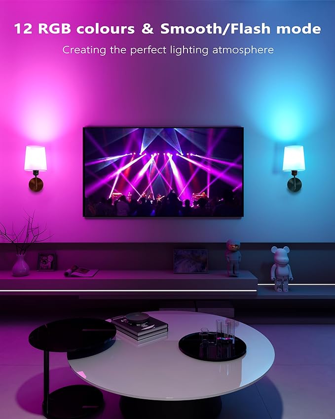 Battery Operated Wall Sconces Set of 2, Wireless Rechargeable Dimmable Wall Light with 5600mAh RGB Bulb and Remote for Bedroom, Living Room, Hallway, Black, 13.5in