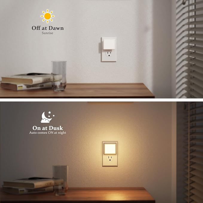JandCase LED 3CCT Night Lights Plug into Wall, 0.3W Plug in Night Light | Dimmable, Dusk to Dawn Sensor, 2 Pack Bright Nightlight Auto-On/Off, for Adults Kids Room Bedroom Bathroom Hallway Kitchen