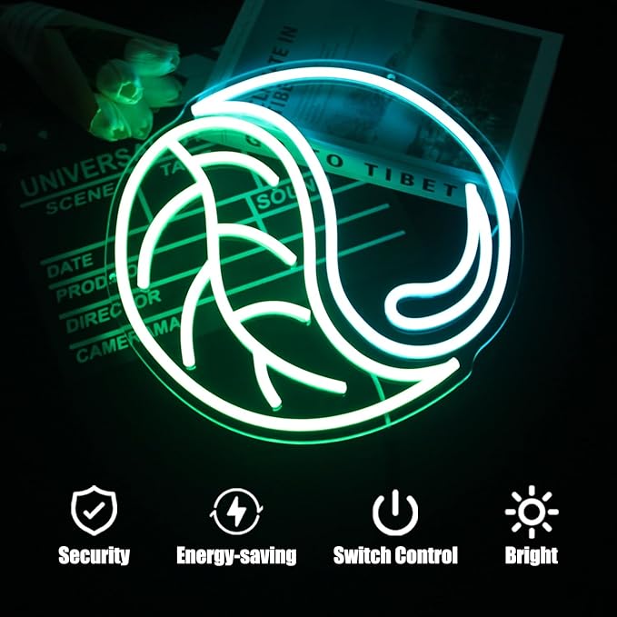 Yin Yang Neon Sign Green Leaf Neon Light Blue Water Drop LED Signs for Wall Tai Chi Neon Signs for Bedroom Neon Wall Sign Light Up Sign for Living Room Game Room Man Cave Office Decor