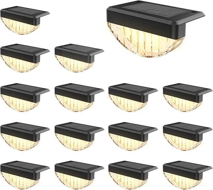 VOLISUN 16 Pack Solar Deck Lights Outdoor, Warm White LED Solar Step Lights for Outside, Waterproof Fence Light for Patio, Deck, Stairs, Yard, Pool and Porch (Black)