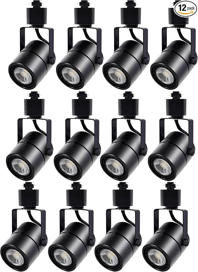 H-Type Track Light Heads, 10W 4000K, 12 Pack Black | 1000LM Dimmable Brightness, CRI90+ True Color, 24° Accent Beam, Replaceable GU10 Bulb