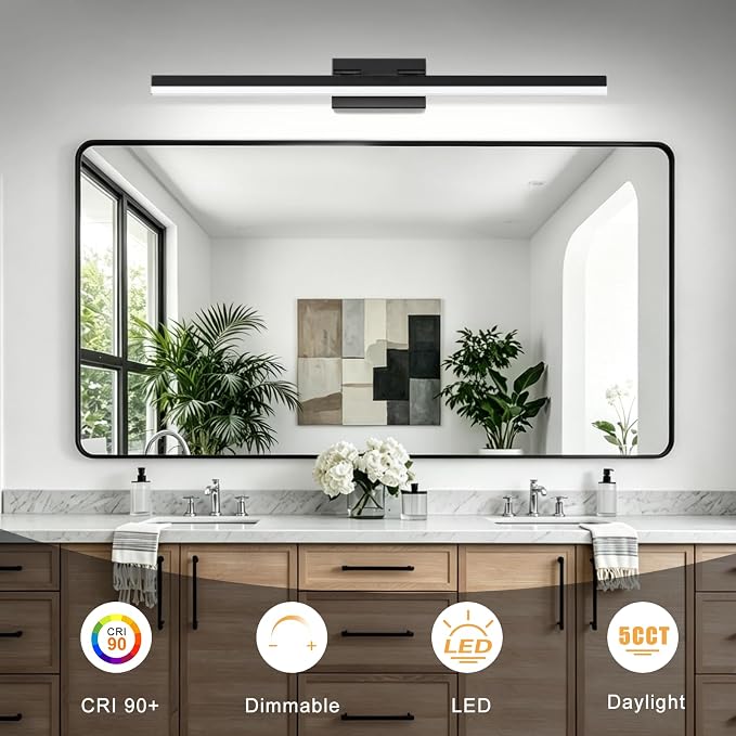 IZORRO Modern Bathroom Vanity Light 48 inch, Rotatable, 36W Dimmable Led Bathroom Light Fixture Over Mirror, Black Vanity Light Bar (5 Color Temperature)