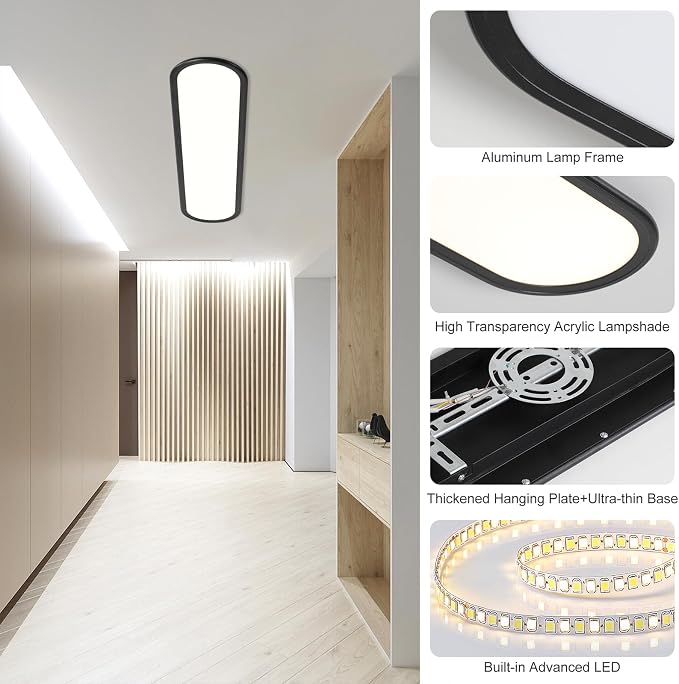 27.6-Inch Dimmable LED Linear Ceiling Light, 36W Low Profile Black | Ultra-Thin 1.38-Inch Fixture with Remote, 3000K-6500K, 10%-100% Brightness for Kitchen, Bedroom, Closet, Hallway and Study