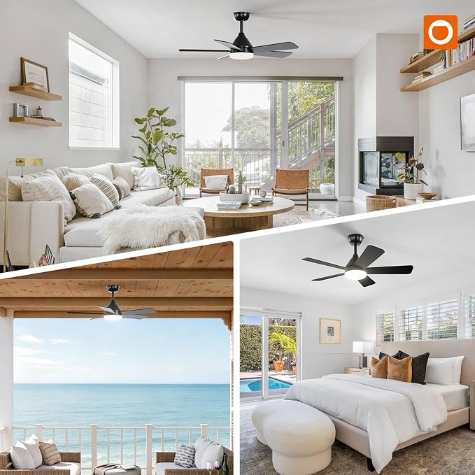 addlon 42 Inch Black Ceiling Fans with Lights and Remote | Reversible DC motor, 6-speed, Timer, 3CCT Dimmable, Quiet, Small Ceiling Fan for Bedroom, Living Room, Indoor/Outdoor Use