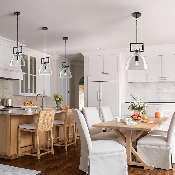 10 Inch Large Knurled Black Blown Glass Modern Kitchen Island Pendant Light Fixtures,1 Light Kitchen Island Pendant Lighting,Single Pendant Light,for Foyer, Entryway, Dining, Includes Two Bulbs