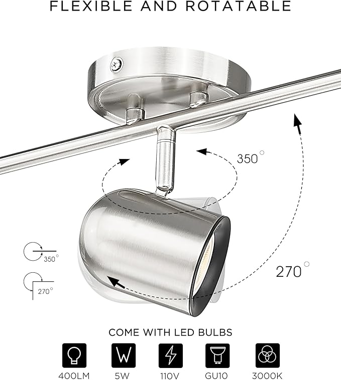 FEMILA Modern Track Lighting Fixtures Ceiling, 46.3" LED Track Lighting, 3000K Bulbs Included, 4FS78TL-6 BN