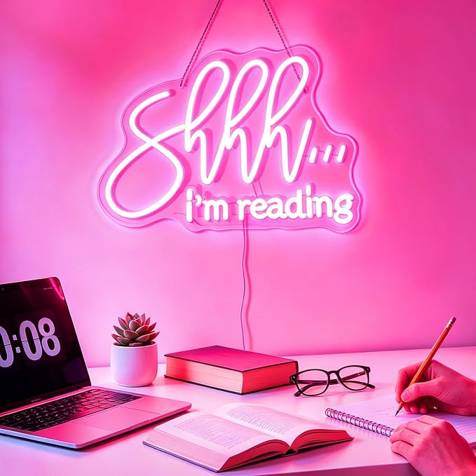 Shhh I'm Reading Neon Sign for Wall Decor, Dimmable Reading LED Light, USB Powered Neon Sign for Classroom Library Study room, Gifts for Students Friends