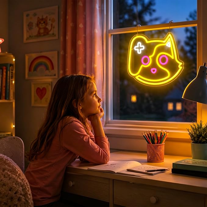 Game Neon Lights Signs Neon Sign Led Sign Light for Wall Decor | Game Cat Neon Sign for Room Decor,Man Cave Decoration,Dormroom,Wall Decor,Gift,5V USB Powered