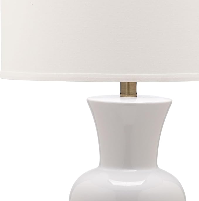 SAFAVIEH Lighting Collection - Lola Column Table Lamp, 30" White Ceramic Body with Drum Shade, Modern Accent Light (LIT4150B)