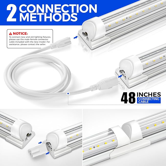 Barrina T8 LED Shop Light 4FT, 40W 5500LM 5000K, Clear Cover, Garage Lights Ceiling, V-Shape LED Light Fixture, Work Shop Lights for Garage, Warehouse, Basement, ETL Listed, 2 Packs