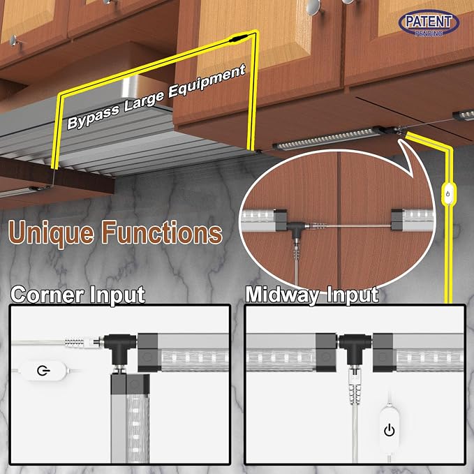 EBD Under Cabinet Lights Plug in 15 Pcs 12 Inch, Dimmable No Messy Wires Built-in Adjustable Cable LED Light Bar, T-Connector Counter Lighting for Smart Plug Kitchen Home Office 3000K 6750Lm 6 Cables