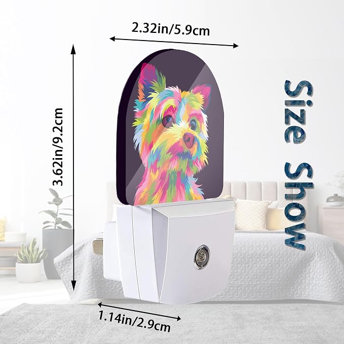 Colorful Cute Dog Night Lights Plug into Wall for Girls Boys Room,Night Light LED Lamp Dusk to Dawn Sensor Round Lamp for Bedroom Bathroom Hallway Home Wall Decor