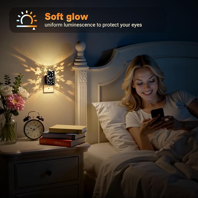 JandCase Night lights Plug into Wall, Starlight Night Light for Kids | Dusk to Dawn Sensor, 0-100LM Adjustable Brightness, 3000K Soft White, 180° Rotating Vintage Plug in Night Light for Bedroom