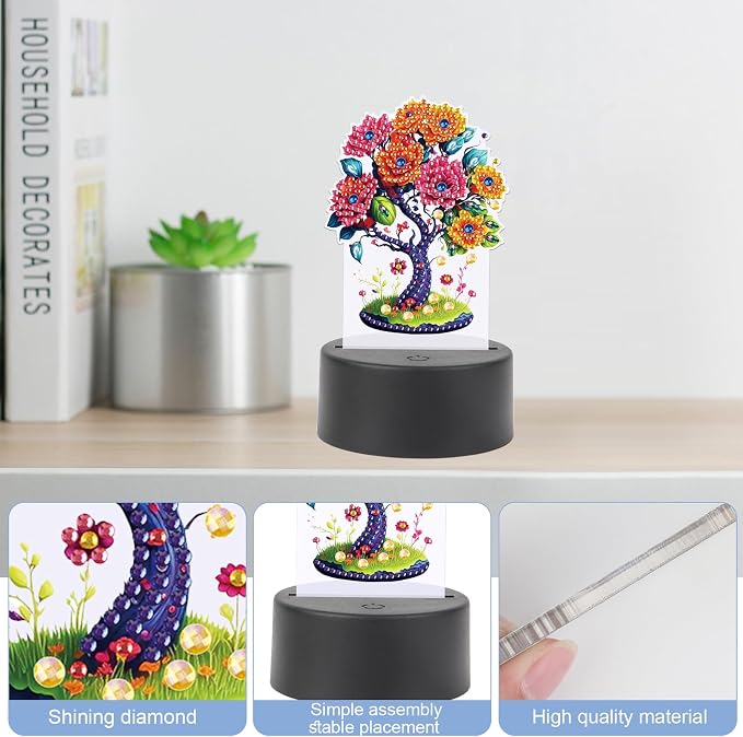 JISHSHAY Diamond Painting Night Light Diamond Art Table Lamps Gem Art LED Lights Gem Painting Desk Lamp Mosaic Kits for Adults DIY Kits for Adults Paint by Numbers Special Shape Tree of Life