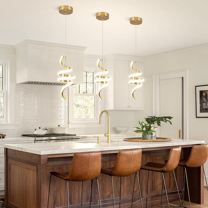 3000-6000K Dimmable Modern Pendant Light,Gold LED Pendant Light for Kitchen Island Fixtures Chandeliers for Dining Room Hanging Lights, 1 Pack