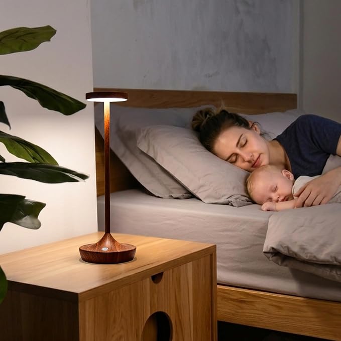 2 Pack Cordless Table Lamps, Rechargeable 6000mAh, 72H Runtime, Waterproof | Stepless Touch Dimming with 3 Color Modes & Memory Function, Portable for Outdoor/Patio/Restaurant. (Woodgrain)