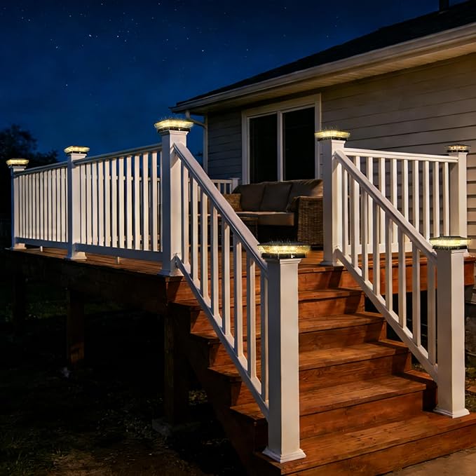 btfarm 4x4 Solar Post Cap Lights Outdoor, 2 Modes 16 LED Fence Deck Post Lights, 4 Pack Waterproof Black Solar Powered Lighting Outside Fit 4x4 3.5x3.5 Wooden/Vinyl for Porch Patio Garden
