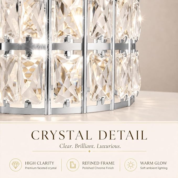 Lxybcce Crystal Ceiling Light Fixture, Modern Chrome Crystal Chandelier, Small Semi Flush Mount Ceiling Lighting, Round Hallway Lighting for Kitchen Entryway Bedroom Bathroom, 1-Light, 8.8 Inch