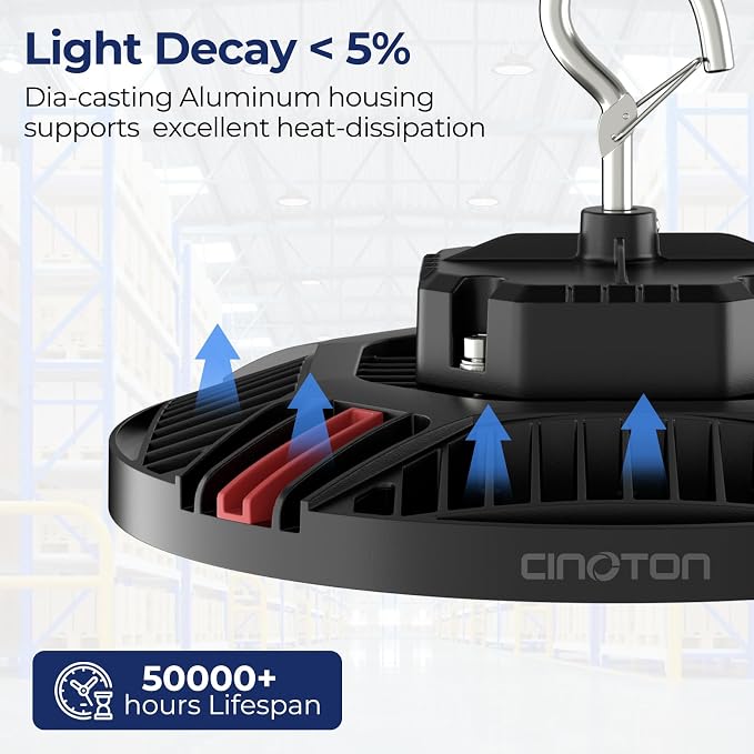 CINOTON 210W UFO LED High Bay Light, Aluminum LED Shop Lights with 31500LM, 5000K Commercial Bay Lighting for Warehouse Garage Workshop Factory, 6' Cable & Safety Rope, ETL Listed 1 Pack