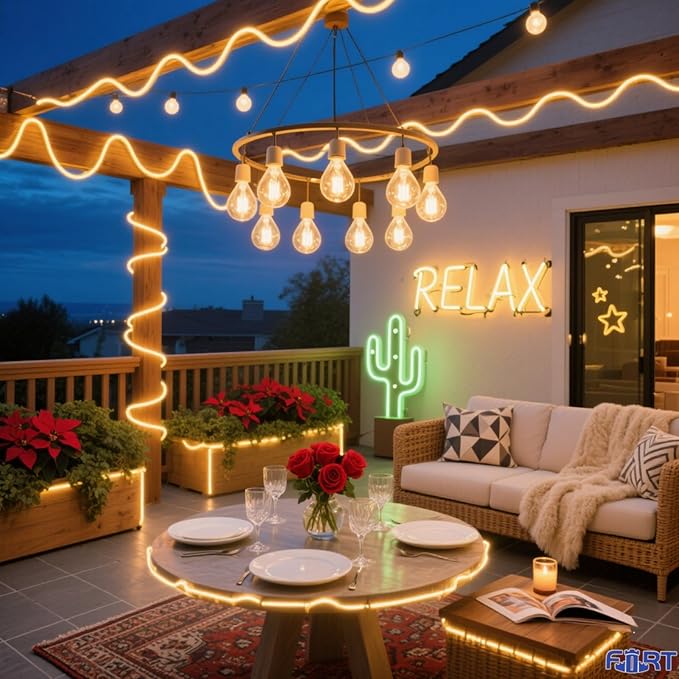 ‌50FT LED Rope Light Warm White Waterproof Outdoor/Indoor Flexible String Lights for Patio Decoration, Garage, Bedroom, Party, Holiday Plug-in bright led strip ETL Certified amazing beautiful lighting