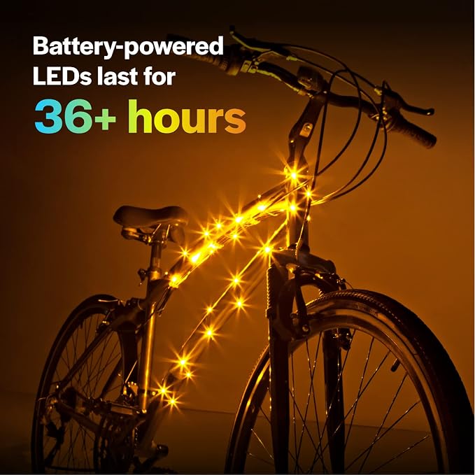 Brightz CosmicBrightz LED Bike Frame Rope Light - 6.5-Foot String Rope - Battery-Powered with On/Off Switch - Ultra Bright Color Keeps Your Ride Fun and Safe for Kids, Teens, & Adults