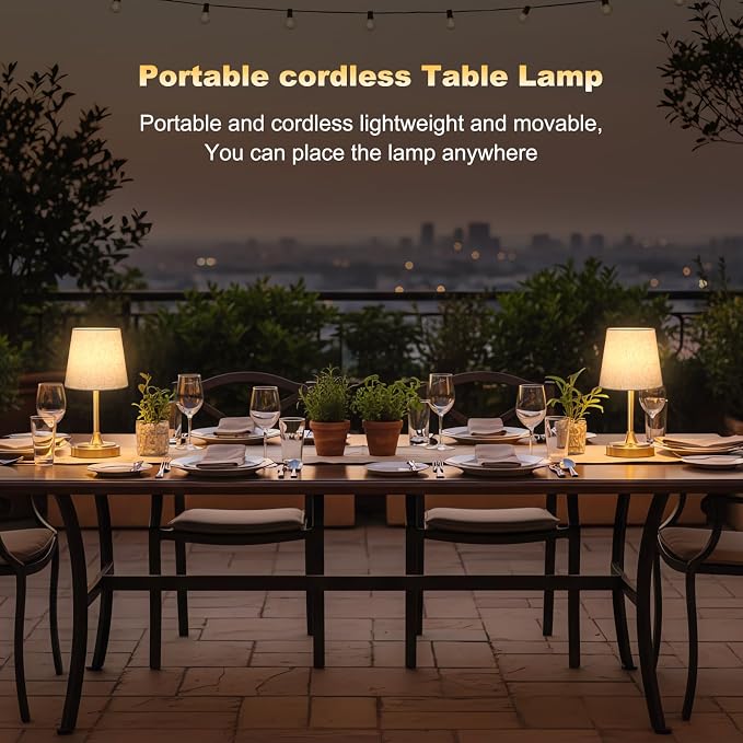 Wowag Small Cordless Table Lamp Rechargeable,5000mAh Battery Operated Desk Lamp,3 Colors & 7 RGB Stepless Dimmable,Touch Ambient Light for Bedside,Bedroom,Dining Room,Living Room,Gold,FlaxenShade