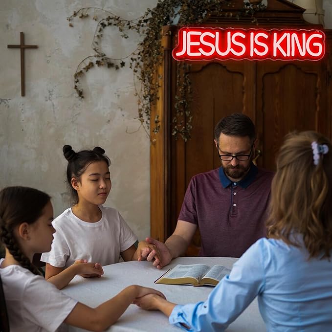 Mutank Jesus is King Neon Sign, Christian Neon Light USB Powered Dimmable LED, for Easter Church Religious Bible Verse Church God Christian Faith Based Sign Inspirational Christian Gifts(15.7*3.1 In)