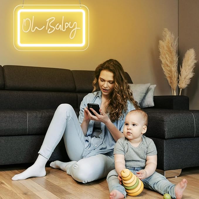Oh Baby Neon Signs for Wall Decor,Warm White LED Letter Neon Sign with Adjustable Brightness,3D Art Carving Design Neon Lights for Bedroom Birthday Party Wedding Christmas Valentine's Day