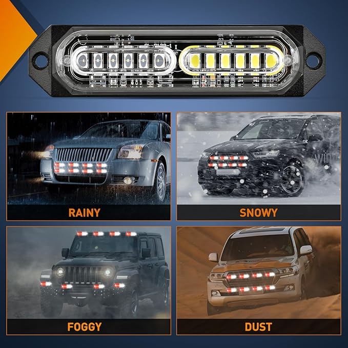 Nilight 8PCS Led Strobe Lights 12LED Red White Emergency Light 12V 24V Surface Mount Flashing Warning Hazard Beacon Lights Ultra Slim Sync Feature Mini Grille for Cars Trucks Off Road Vehicles SUV