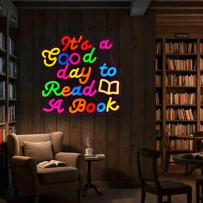 It's a Good Day to Read a Book Neon Sign Classroom Neon Lights for Wall Decor Reading Corner Led Sign Dimmable Library Signs for Bedroom Classroom Bookish Room Gift for Book Lovers