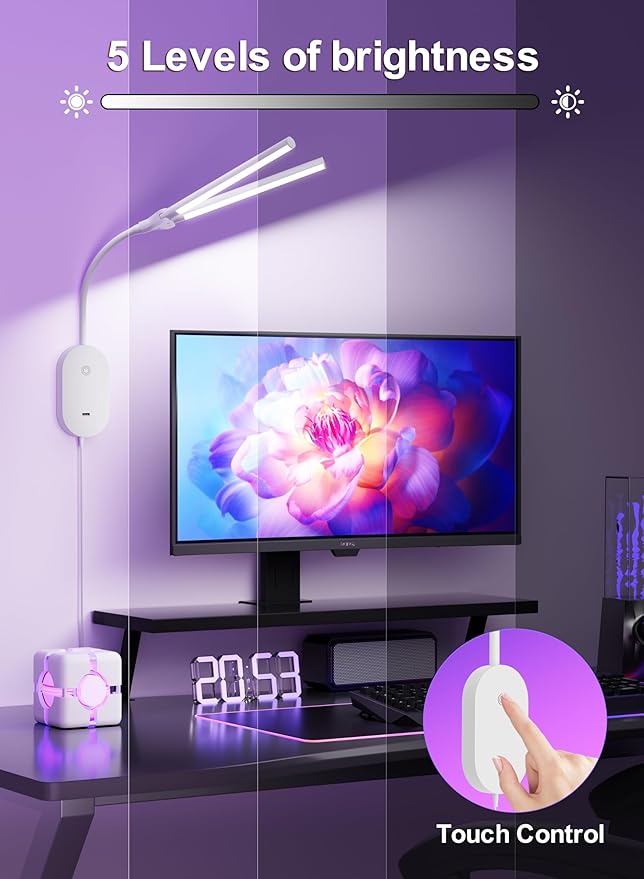 Wall Mounted Reading Light, Book Lights with 2 Heads Ultra Long LED Bars, Bedside Reading Lamps for USB Output, Bright 5 Dimmable with 360° Gooseneck 4 Hour Auto Off Bed Headboard Lights