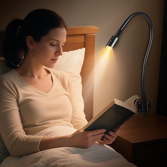 Reading LED Light for Bedside Bedroom Wall Mount Adjustable Gooseneck Black