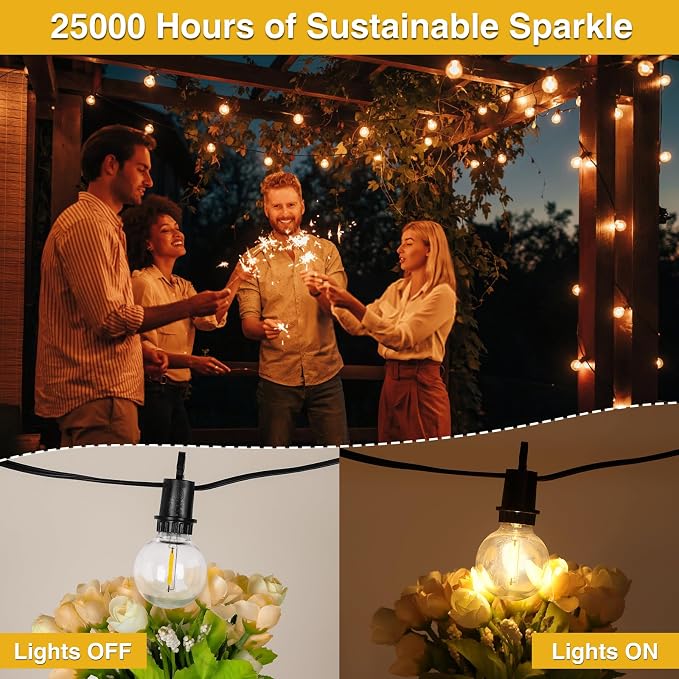 ZJOJO 50FT 26LED Outdoor String Lights, G40 Globe Outdoor Lights | 25 Shatterproof LED Bulbs 2700K,IP65 Waterproof Patio Light for Outside Backyard Cafe Camping Fence