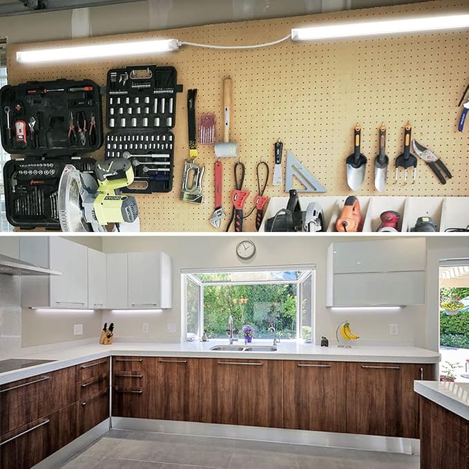 CNSUNWAY LED Shop Light 2FT, 22W 3300LM 6500K, V-Shape T8 LED Tube Lights | Ceiling and Utility Shop Lights, Linkable Light Fixture for Workshop, Garage, Workbench, Warehouse, ETL Listed (2 Pack)